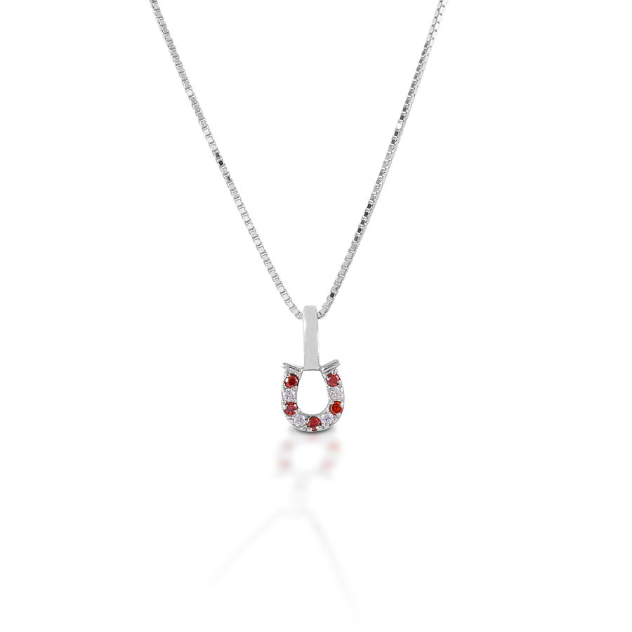 KELLY HERD RED & CLEAR HORSESHOE NECKLACE - STERLING SILVER