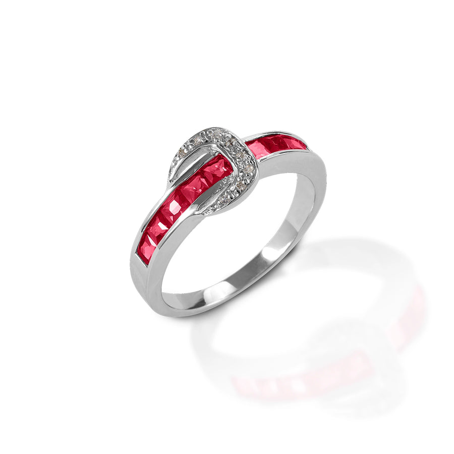Kelly Herd Small Red Contemporary Buckle Ring - Sterling Silver