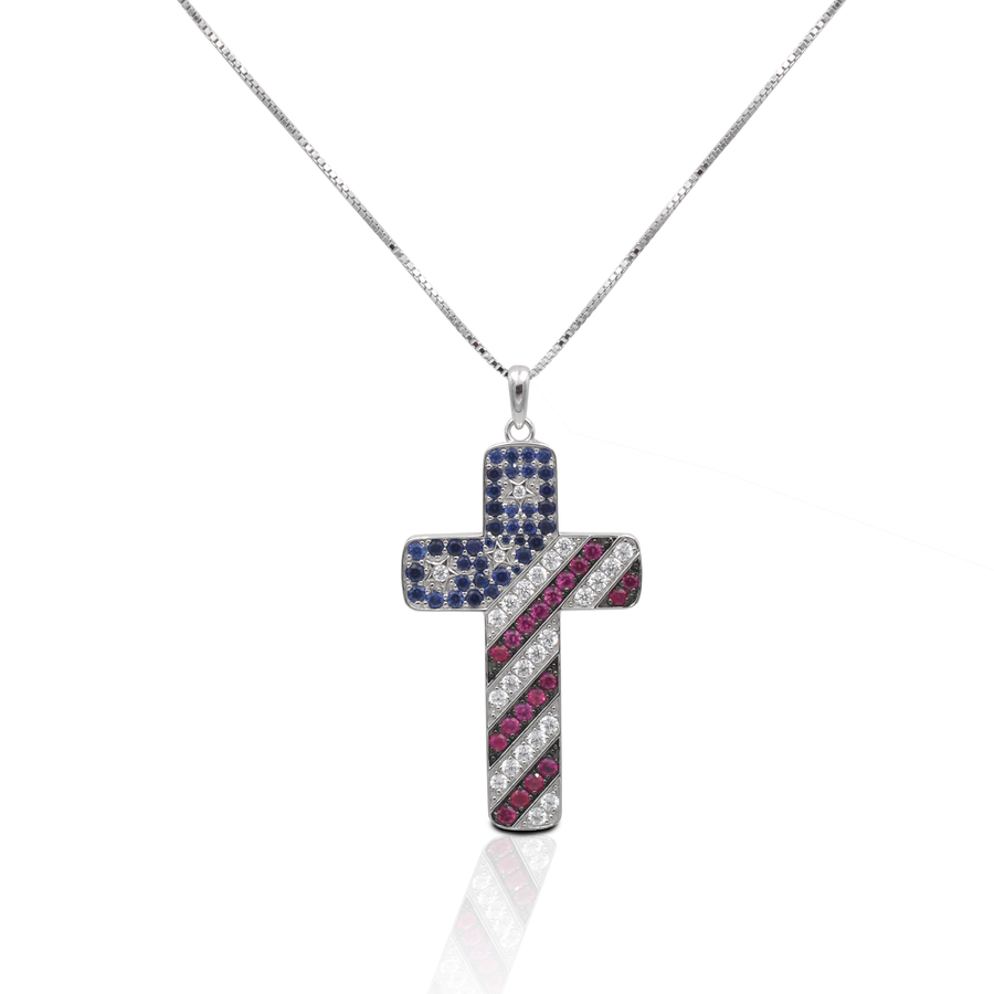KELLY HERD AMERICAN FLAG CROSS NECKLACE - STERLING SILVER