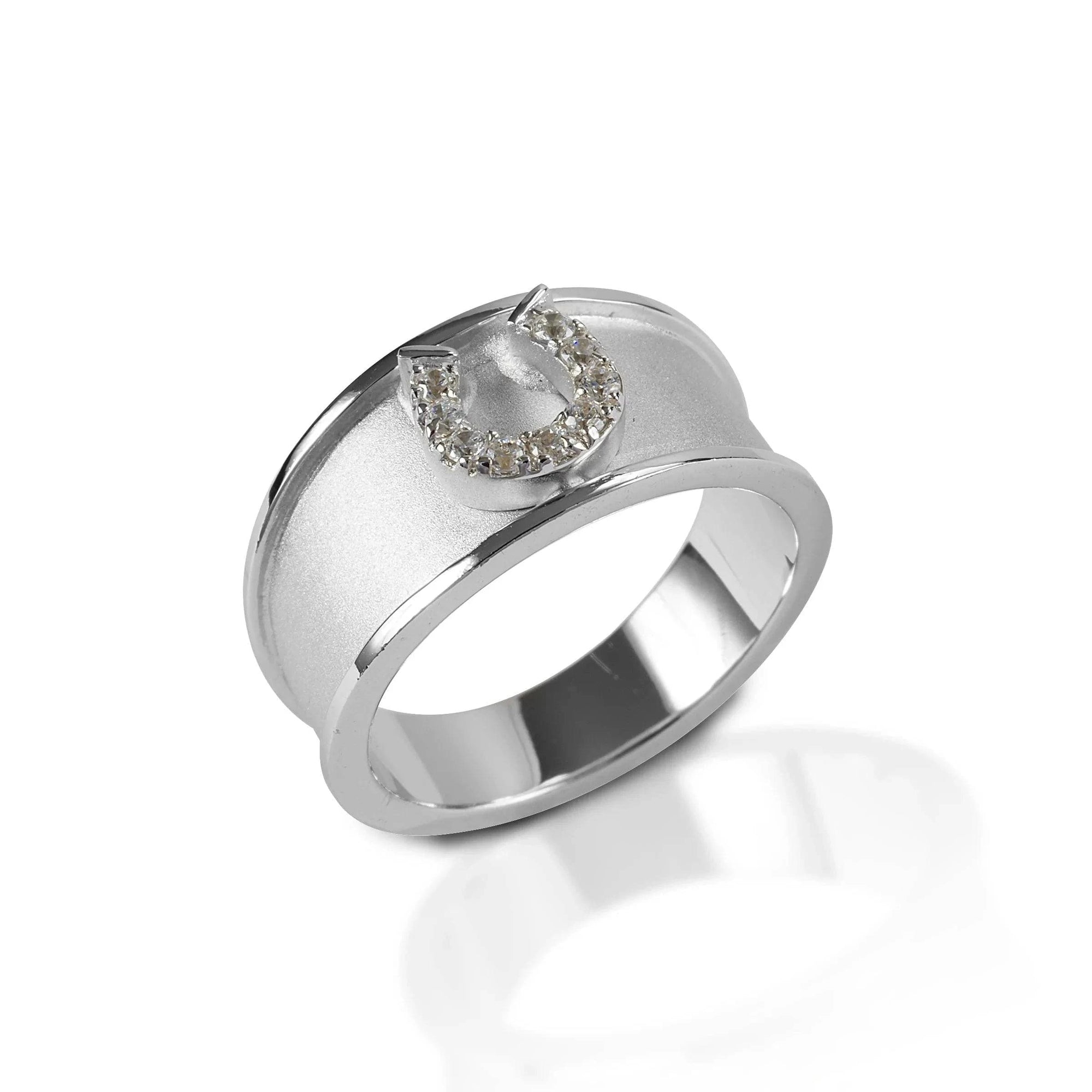 KELLY HERD WIDE BAND HORSESHOE RING - STERLING SILVER - Exceptional Equestrian