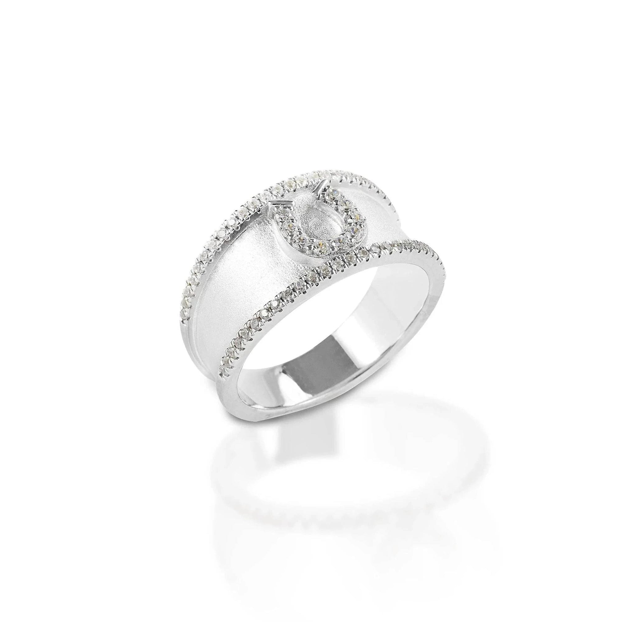Kelly Herd Crystal Bordered Horseshoe Ring - Sterling Silver - Exceptional Equestrian