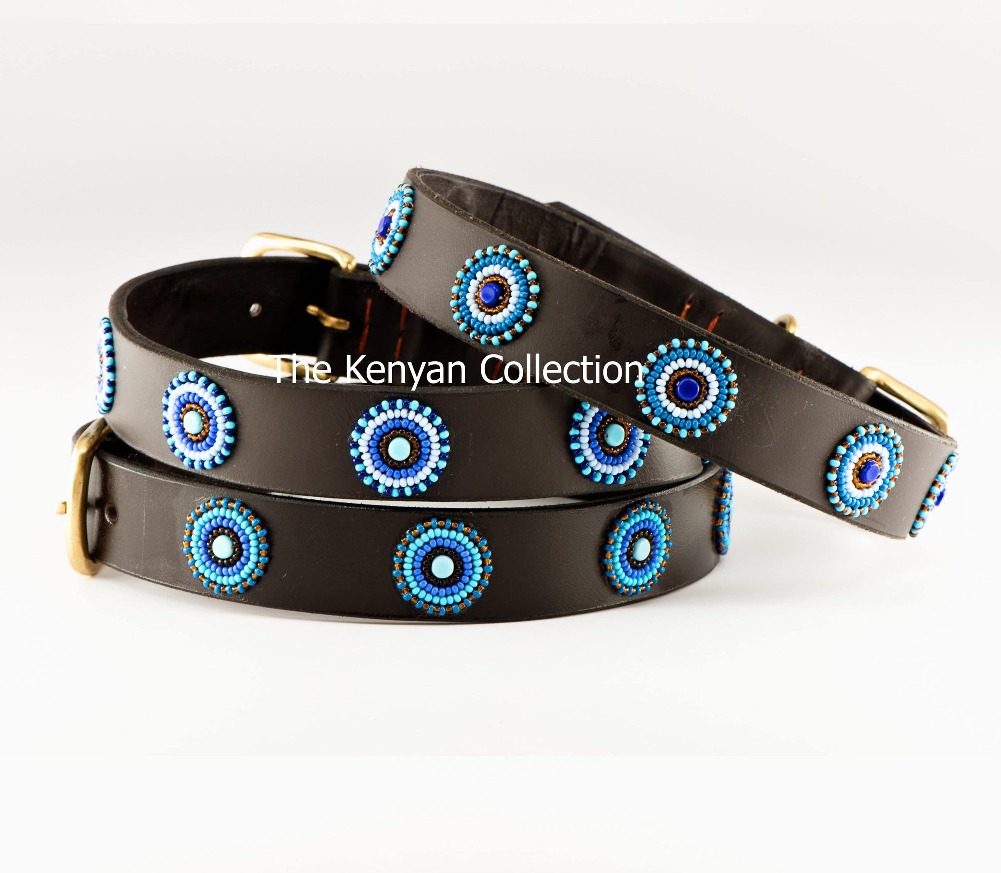 "Blue/Brown Circles" Beaded Dog Collar - Exceptional Equestrian