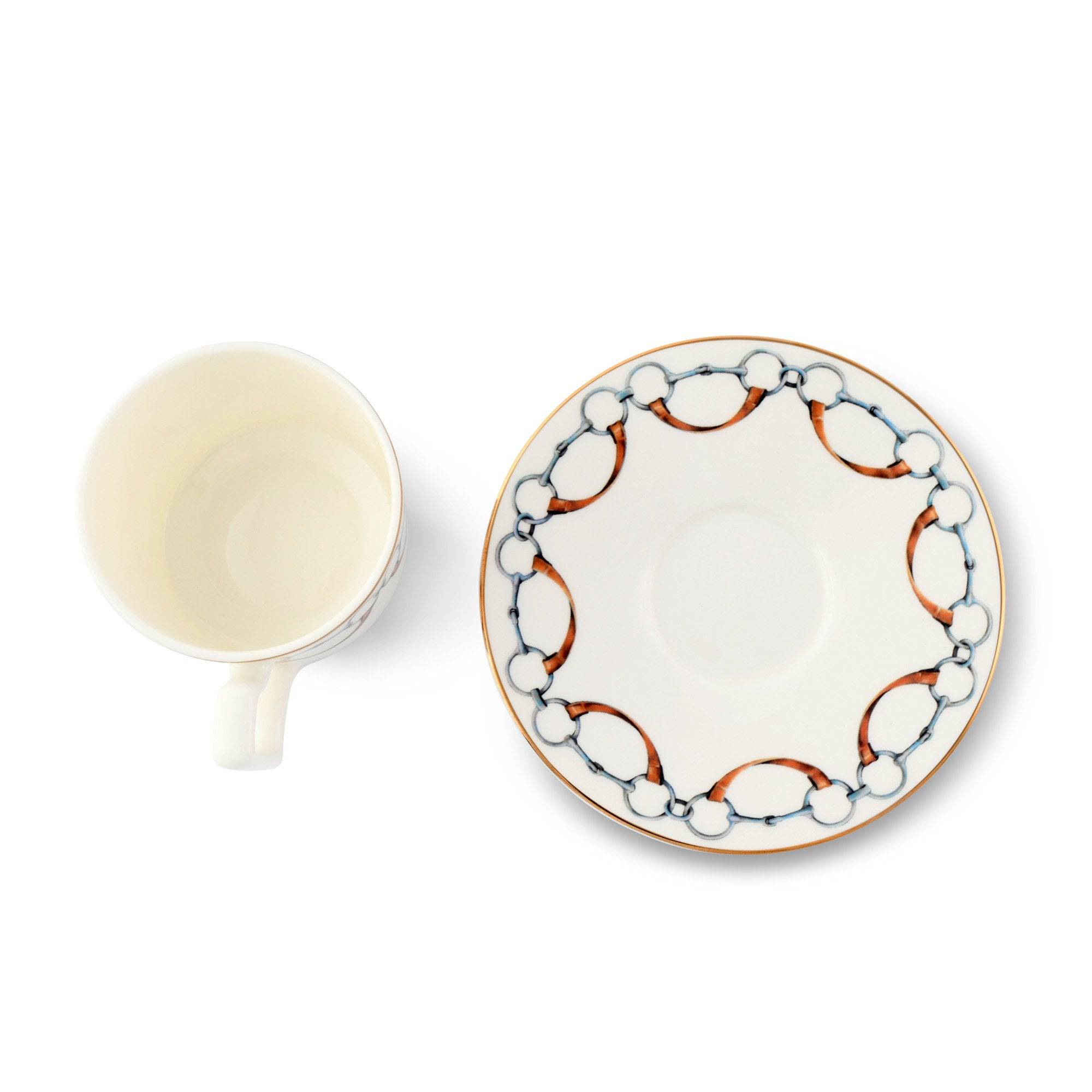 VAGABOND HOUSE WELLINGTON BIT PATTERN BONE CHINA CUP AND SAUCER - set of 4