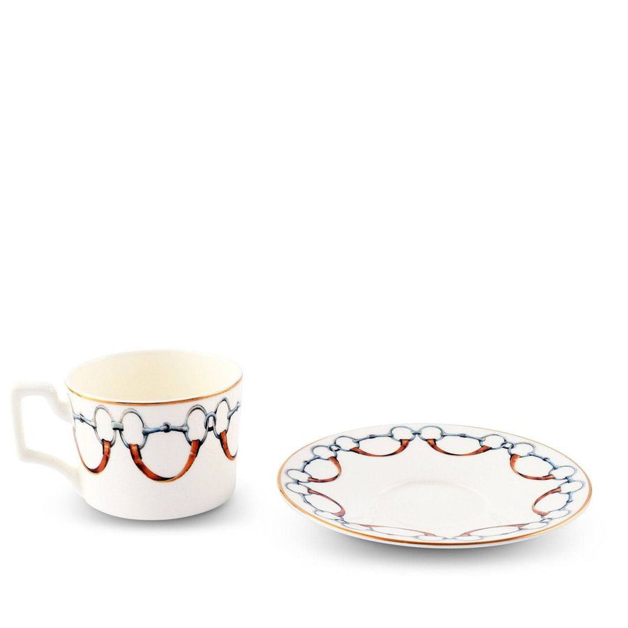 VAGABOND HOUSE WELLINGTON BIT PATTERN BONE CHINA CUP AND SAUCER - set of 4 - Exceptional Equestrian 