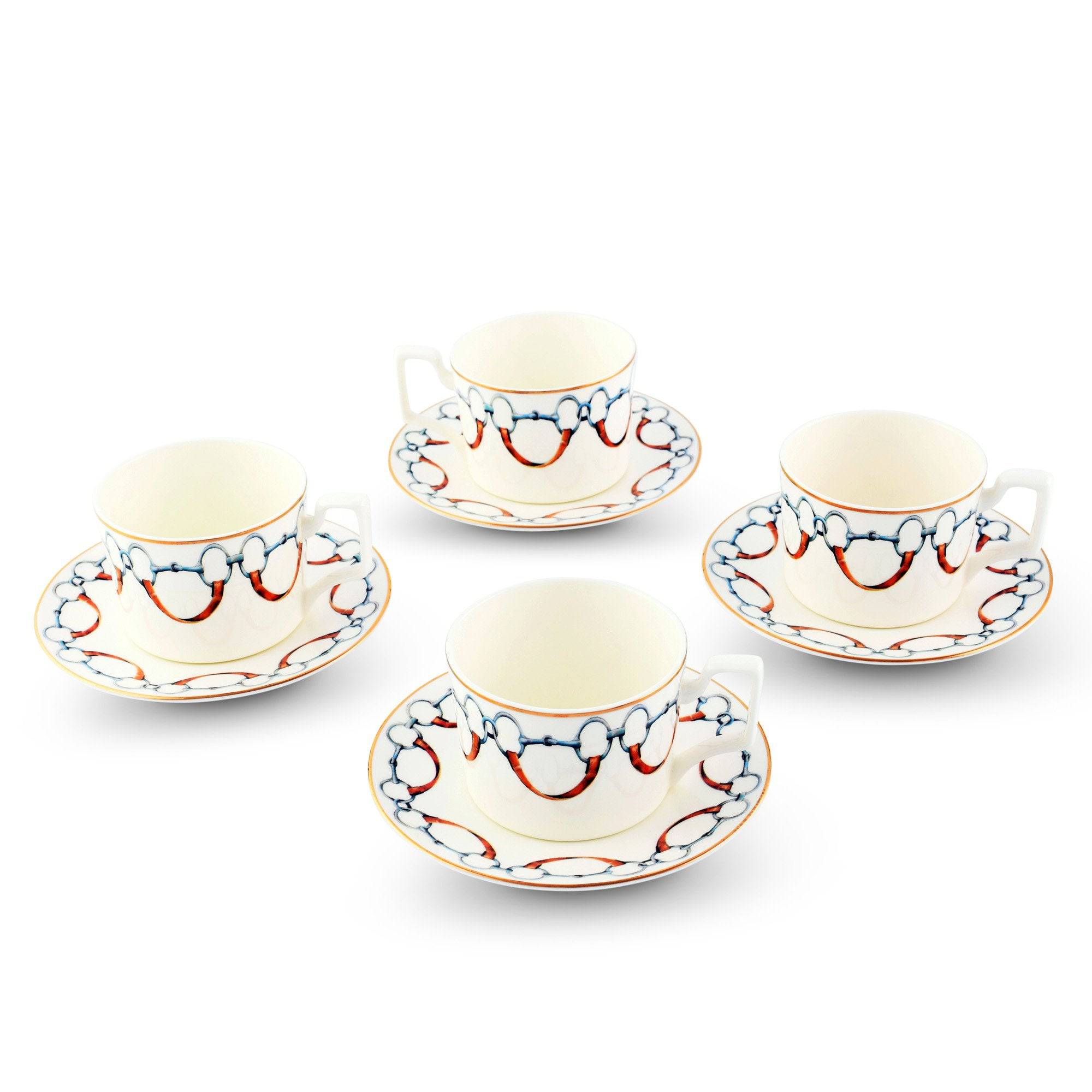 VAGABOND HOUSE WELLINGTON BIT PATTERN BONE CHINA CUP AND SAUCER - set of 4 - Exceptional Equestrian