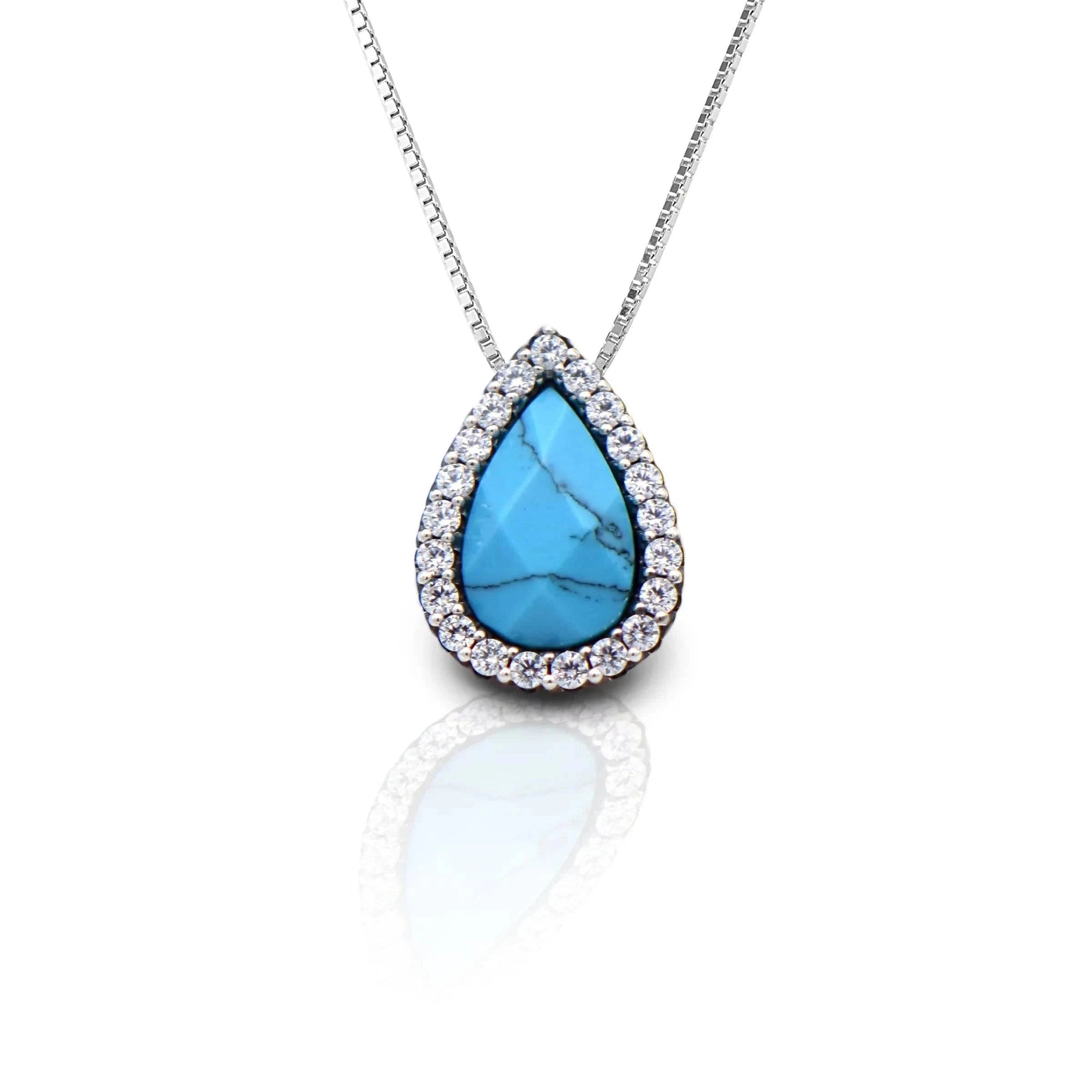 KELLY HERD TURQUOISE TEARDROP PENDANT NECKLACE - STERLING SILVER - Exceptional Equestrian