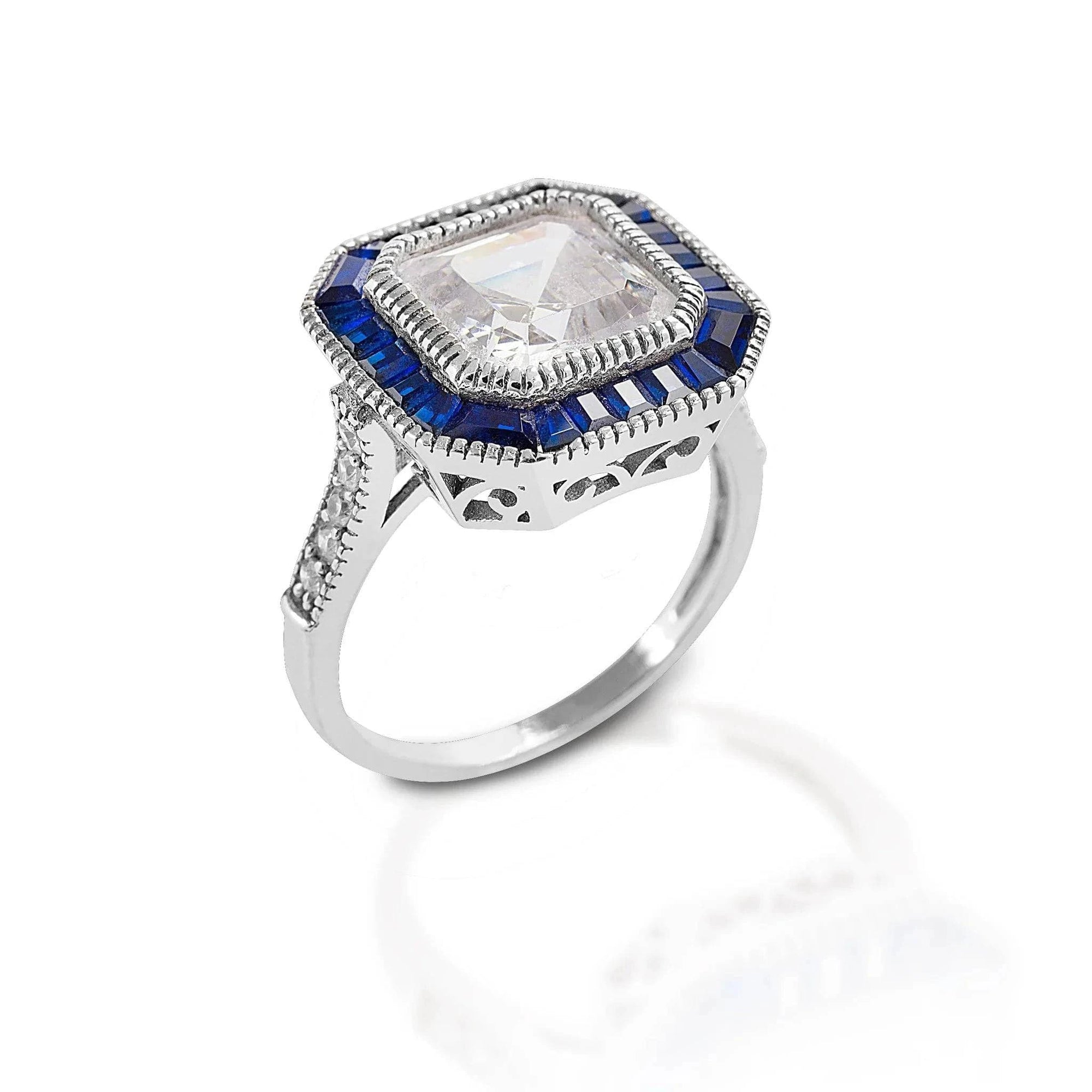 KELLY HERD LARGE ASSCHER CUT/BLUE SPINEL RING - STERLING SILVER - Exceptional Equestrian
