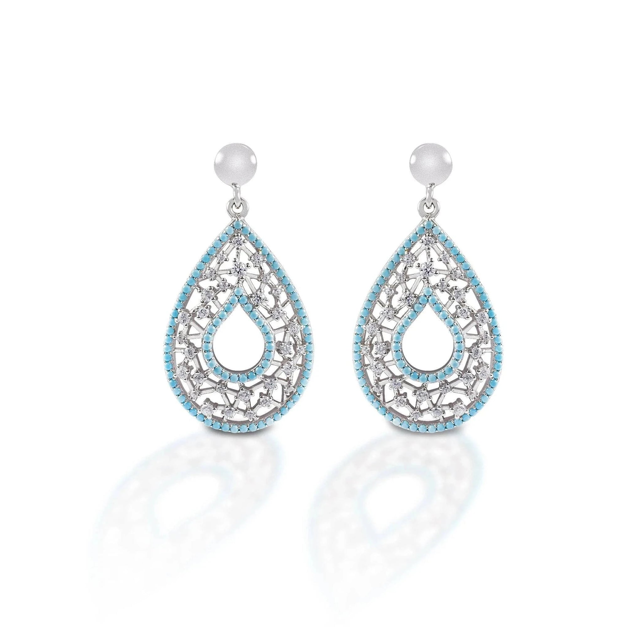 KELLY HERD TURQUOISE & CLEAR TEARDROP EARRINGS - STERLING SILVER - Exceptional Equestrian