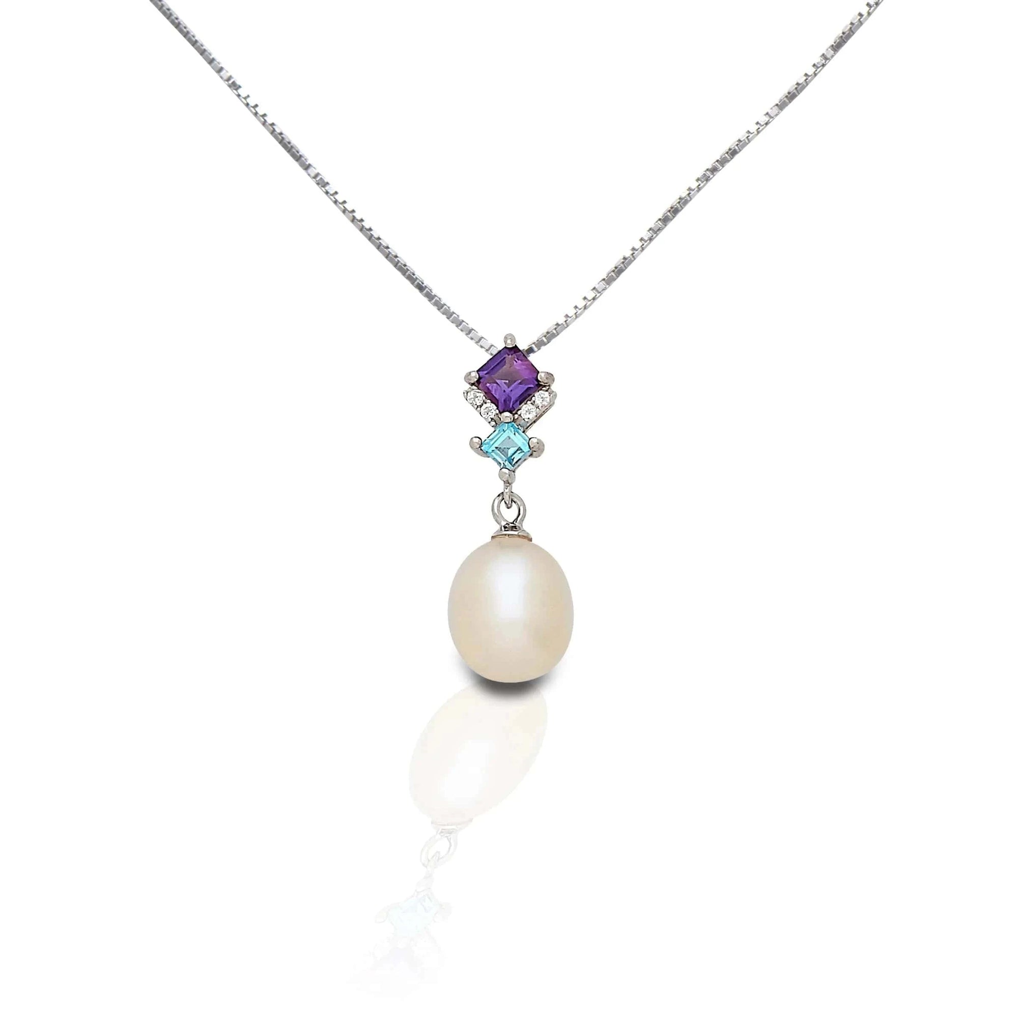 KELLY HERD AMETHYST & BLUE TOPAZ TEAR DROP PEARL PENDANT - STERLING SILVER - Exceptional Equestrian