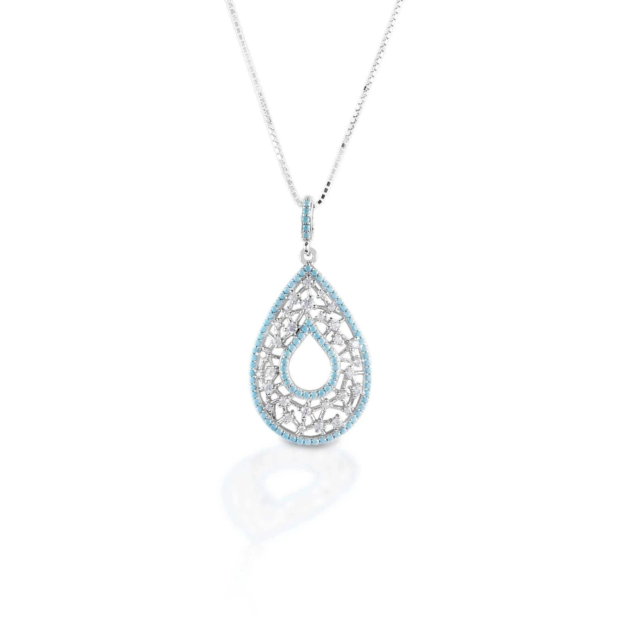 KELLY HERD TURQUOISE & CLEAR TEARDROP PENDANT - STERLING SILVER - Exceptional Equestrian