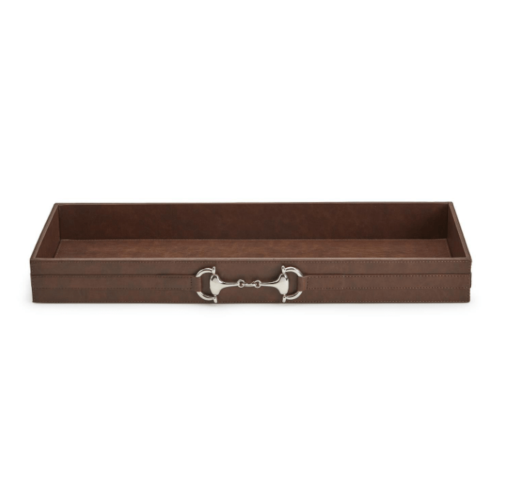 Two's Company Horse Country Long Bar / Table Side Tray with Polished Horse Bit Accent - Exceptional Equestrian