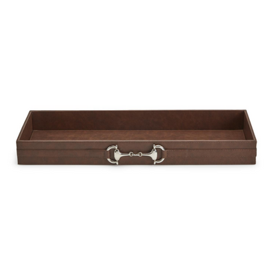 Two's Company Horse Country Long Bar / Table Side Tray with Polished Horse Bit Accent