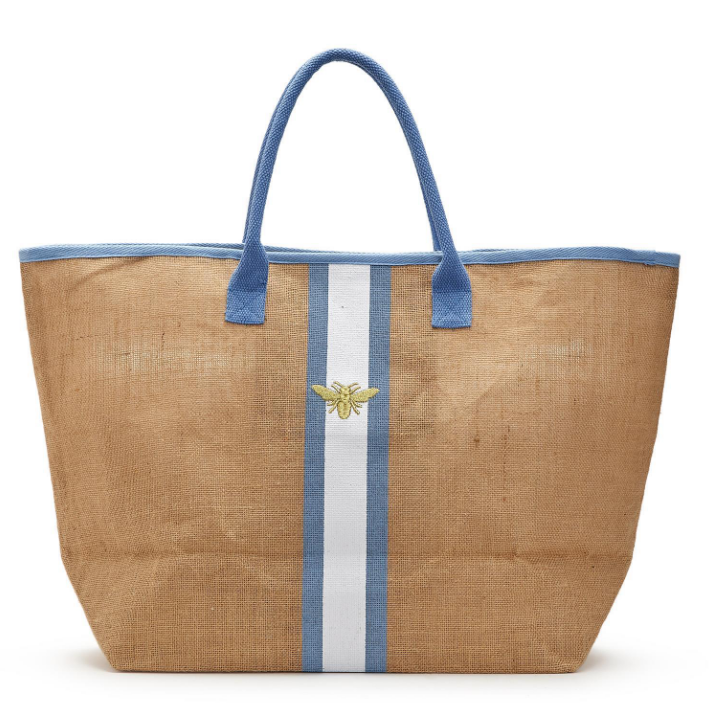 Two's Company Golden Bee Jute Tote Bag with Cotton Webbing Handles
