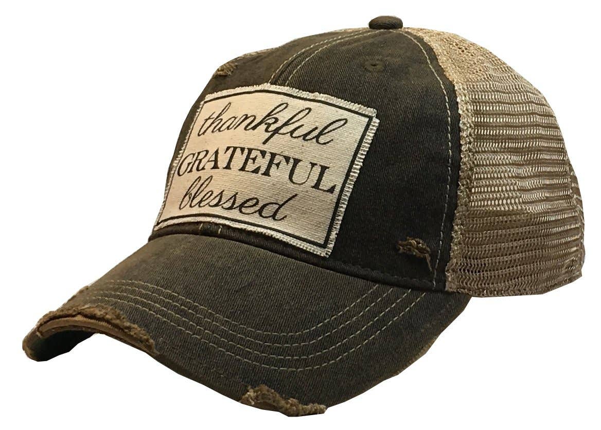 Vintage Life - Thankful Grateful Blessed Distressed Trucker Cap - Black - Exceptional Equestrian