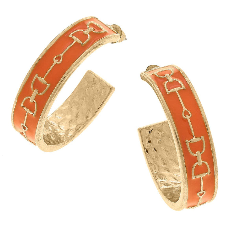 CANVAS Style - Giselle Enamel Horsebit Hoop Earrings - Orange