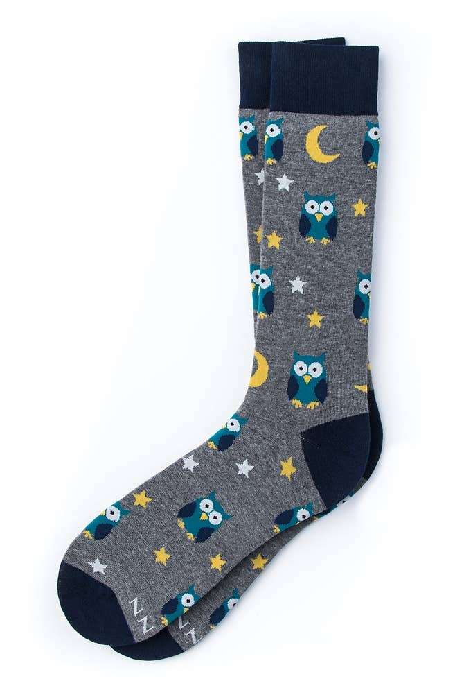 Alynn - Owl Night Long Sock - Gray Carded Cotton