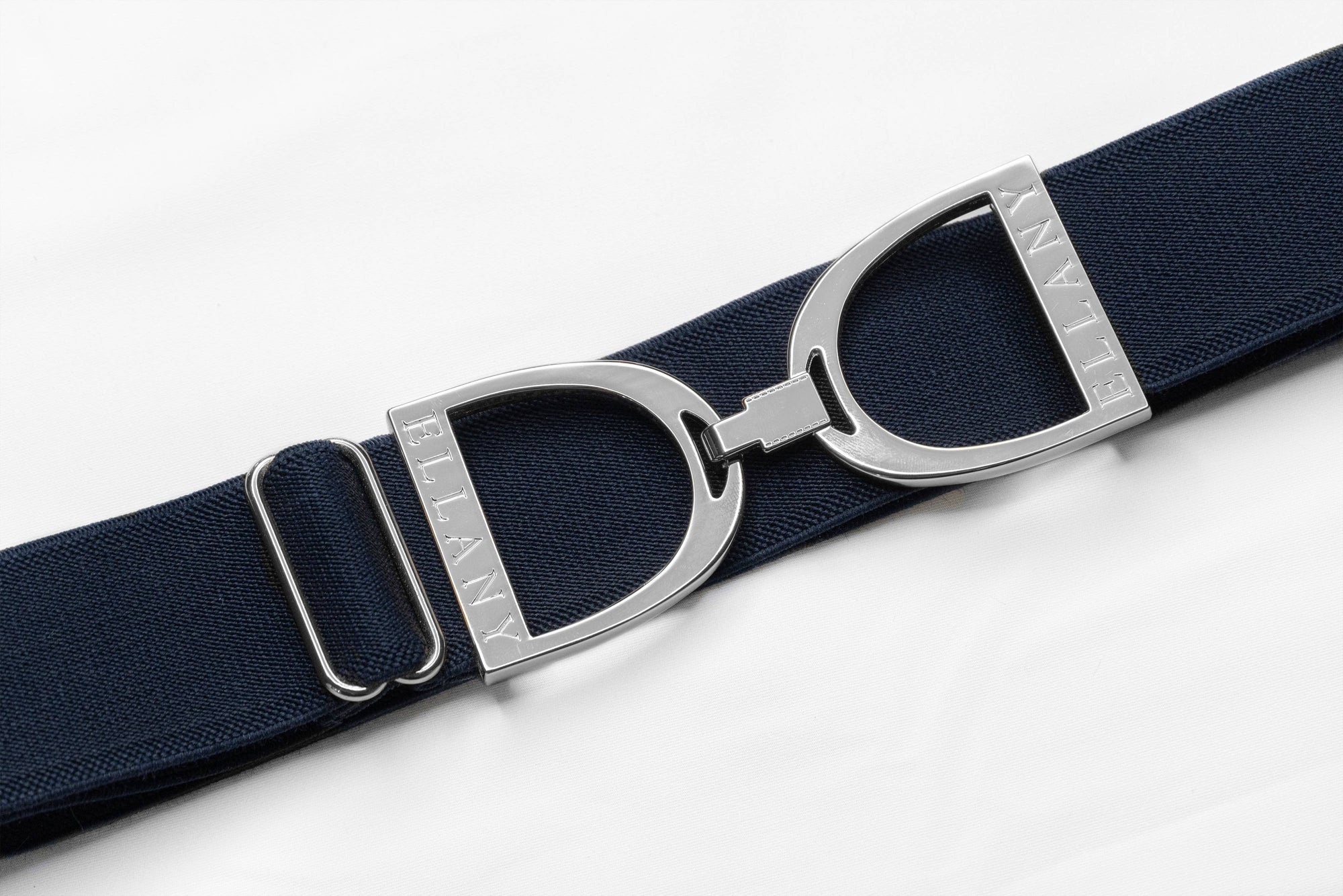 ELLANY - NAVY - 1.5" SILVER STIRRUP ELASTIC BELT - Exceptional Equestrian