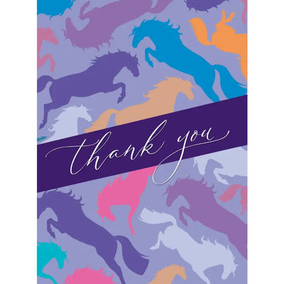 Horse Hollow Press - Horse Thank You Card: Purpled Collage of Colorful Horses
