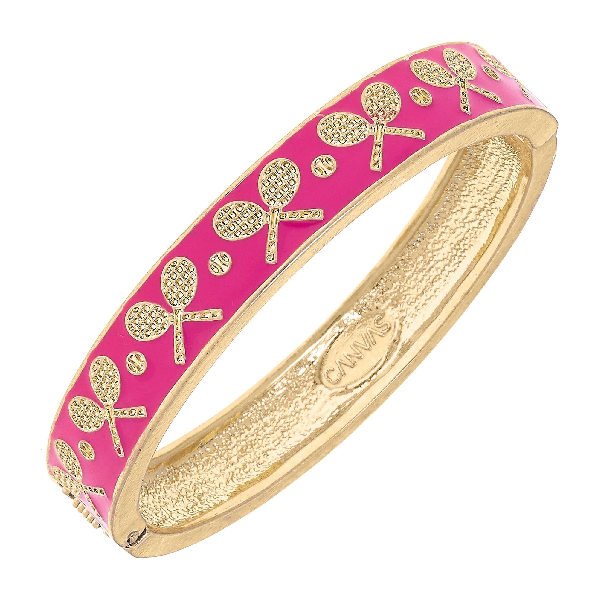 CANVAS Style - Briar Tennis Racquet Enamel Hinge Bangle - Pink - Exceptional Equestrian