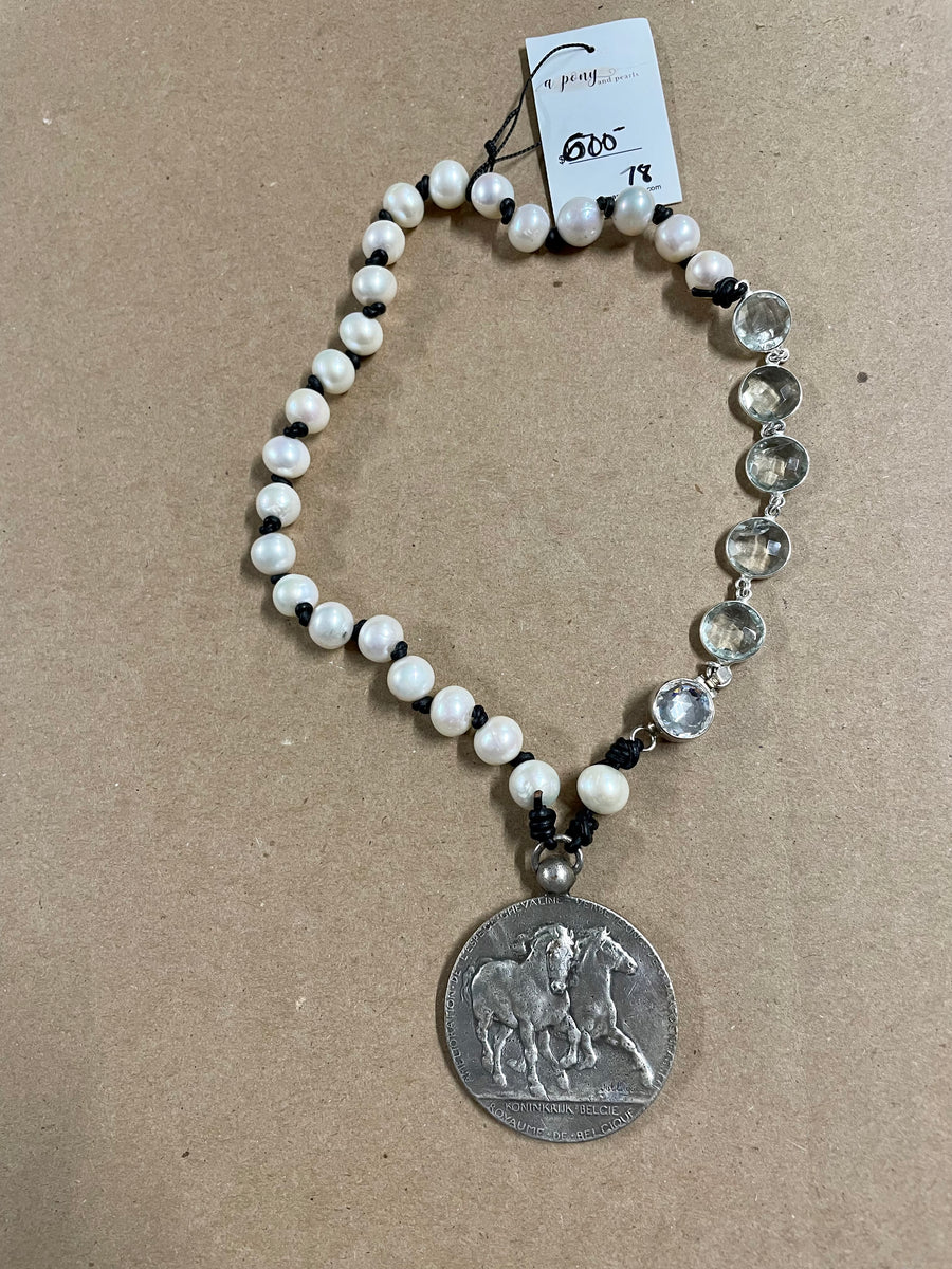 A Pony and Pearls Breeders Medal Necklace