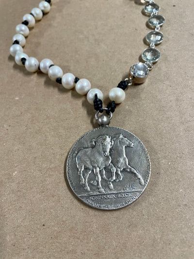 A Pony and Pearls Breeders Medal Necklace
