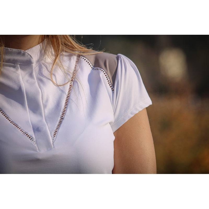 Pénélope - Venice Competition Polo Shirt - White & Taupe - Exceptional Equestrian 